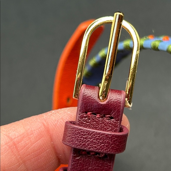 Tory Burch Colorful Embroidered Leather Wrap Logo Bracelet Orange Blue Purple - Picture 4 of 4